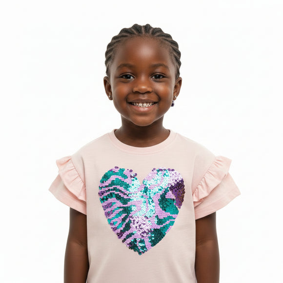 Orange Slub Heart 3D Sequiens Work T Shirt  Orange