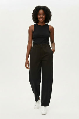 Black Paper Bag Waist Twill Jeans