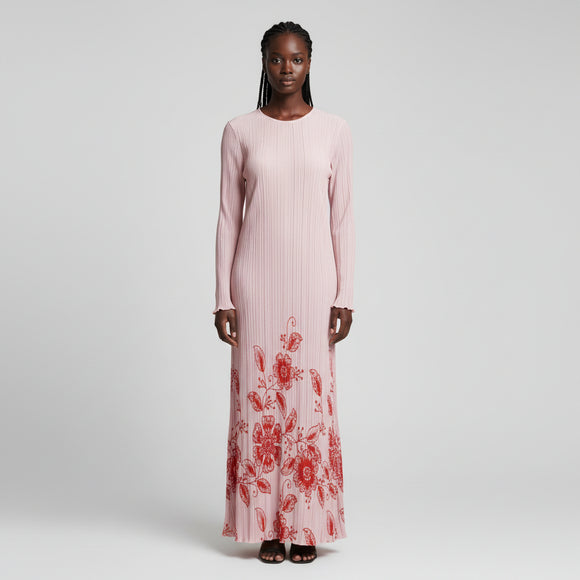 Placement Print Detailed Plisse Maxi Dress Assorted