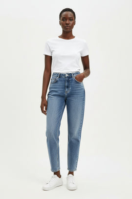 Mid Wash Mom Fit Jeans Blue