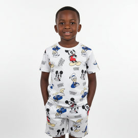 Boys Junior Ivory Aop Mickey  Donald Duck T Shirt   Short Nst Ivory REDTAG