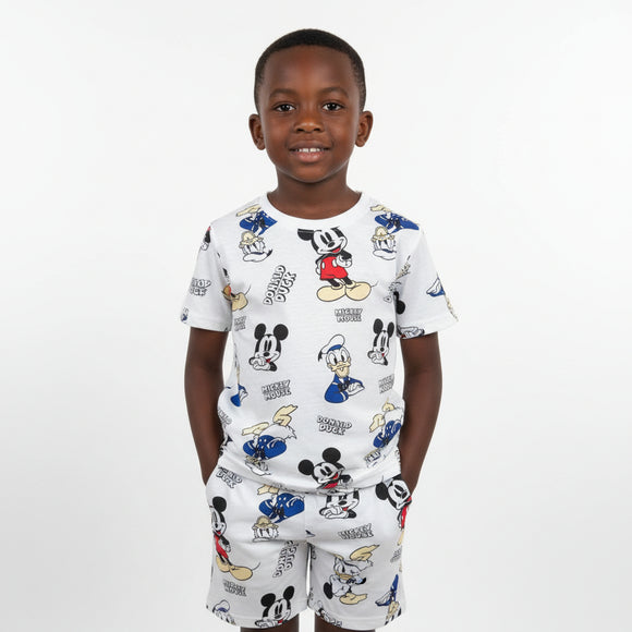 Boys Junior Ivory Aop Mickey  Donald Duck T Shirt   Short Nst Ivory REDTAG