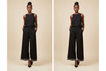 Black Pant With Embroidery Details Black Uk8