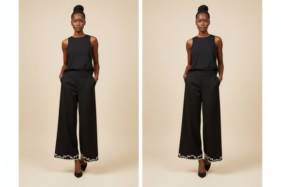 Black Pant With Embroidery Details Black Uk8