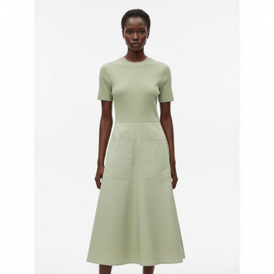 Rib Top A Line Poplin Dress