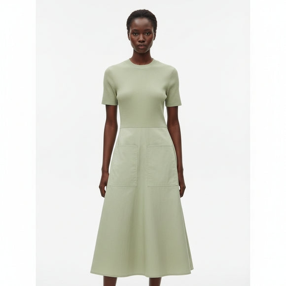 Rib Top A Line Poplin Dress