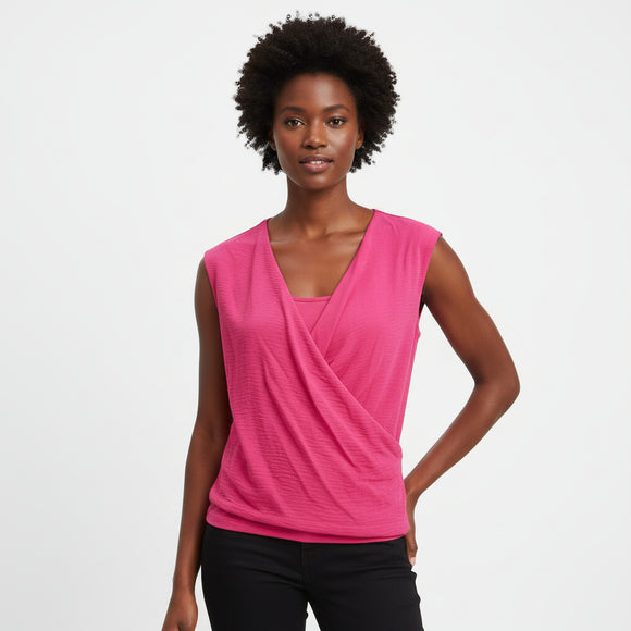 Fuschia Wrap Detailed Drop Shoulder Blouse  Fuchsia