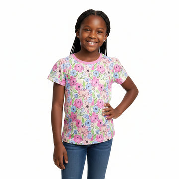 White Floral Aop  S S T Shirt White