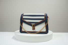 Blue White Stripe Flap Messenger Bag