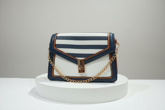 Blue White Stripe Flap Messenger Bag