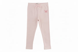 Pink Placement Embroidery Rib Legging Pale Pink