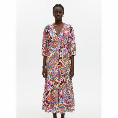 Allover Print Baloon Sleeve Poplin Dress Assorted