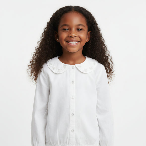 White Peter Pan Collar Blouse With Beads