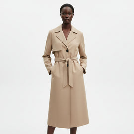 Single Brested Belted Long Trench Coat
