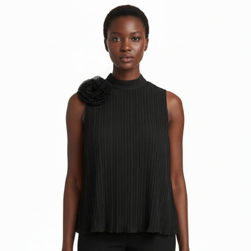 Black Corsage Sleevless Blouse