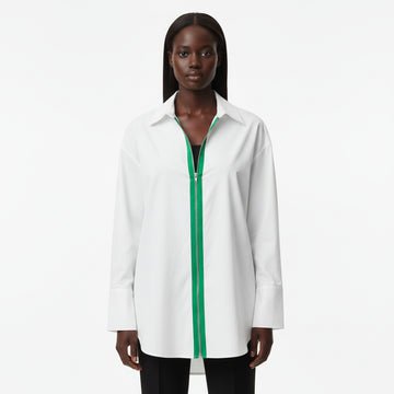 White Oversize Shirt Blouse With Contrast Zipper