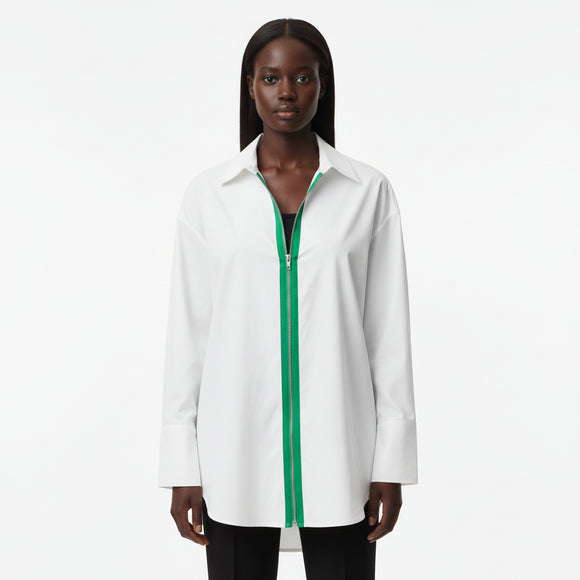 White Oversize Shirt Blouse With Contrast Zipper
