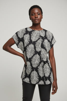 Assorted Puff Print Side Gathered Short Sleeve Top