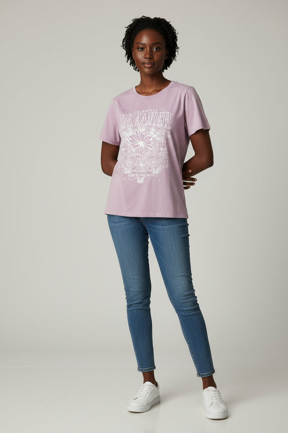 Lilac Overdyed Printed T Shirt