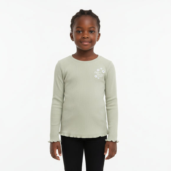 Green Heart Embroidery  Rib F S T Shirt