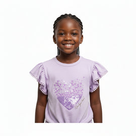 Lilac Graphic Print And Sequins At Chest T Shirt