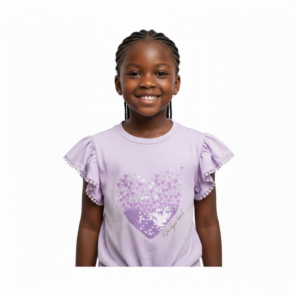 Lilac Graphic Print And Sequins At Chest T Shirt