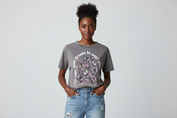 Pale Grey Overdyed Printed T Shirt