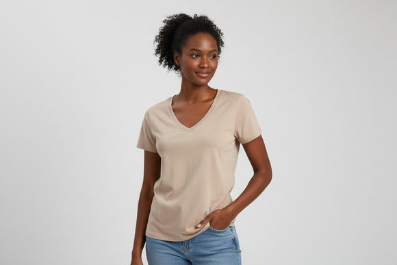 Sand Short Sleeve V Neck T Shirt