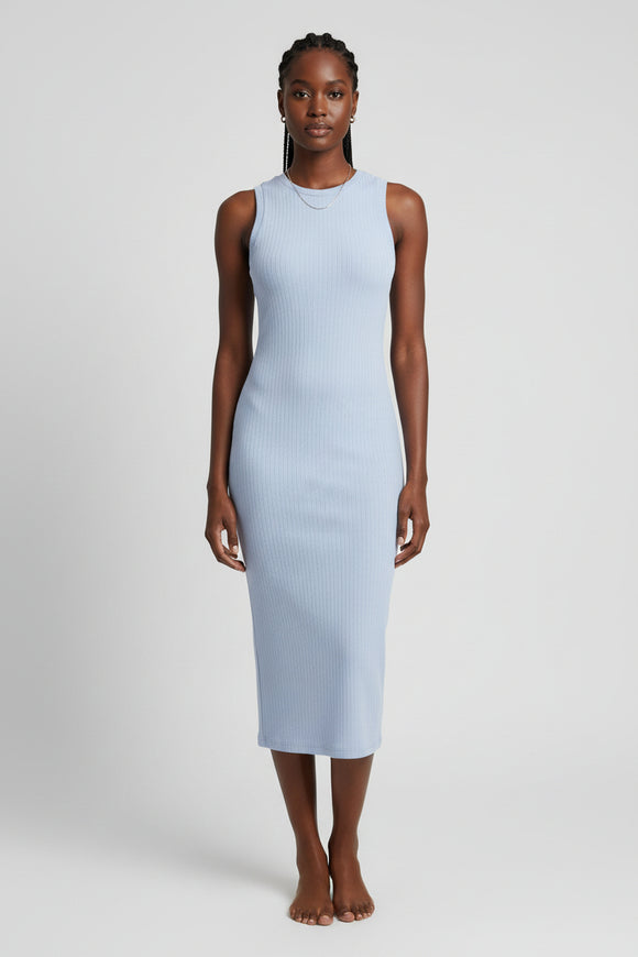 Powder Blue Ribbed Dress Pale Blue