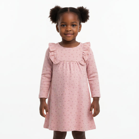 Pink Flower Aop Dress With Button Front Pale Pink