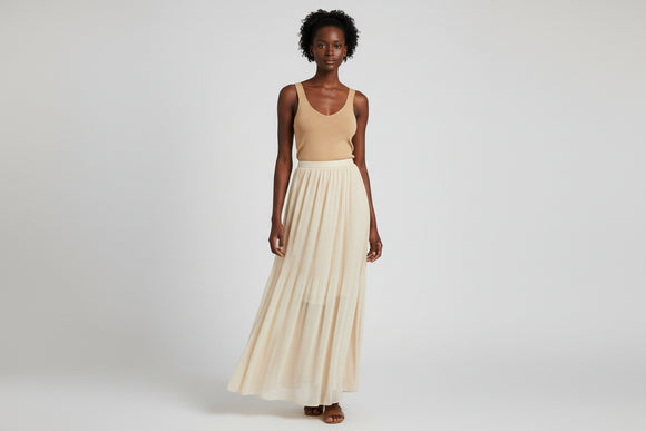 Plisse Maxi Skirt Cream