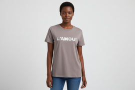 Pale Grey Love Embossed Foil T Shirt