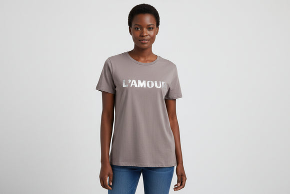 Pale Grey Love Embossed Foil T Shirt