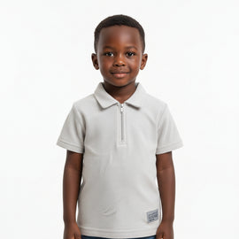 Junior Boys Grey Polo With Zipper  Mid Grey REDTAG
