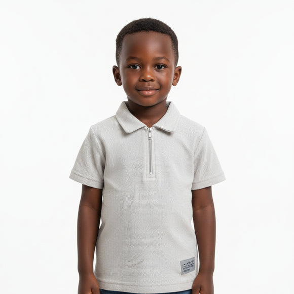 Junior Boys Grey Polo With Zipper  Mid Grey REDTAG