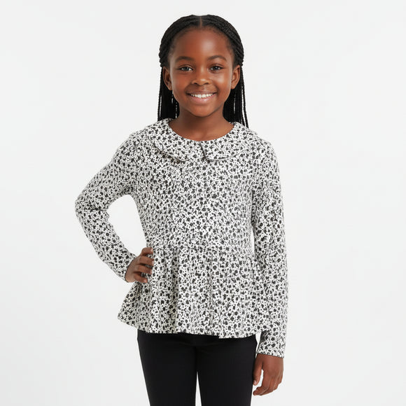 White Aop Collared Jersey Top