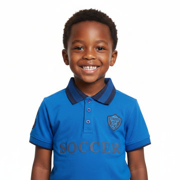 Junior Boys Blue Soccer Club Polo T Shirt Blue