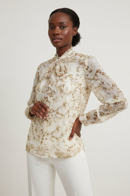 Printed Collar Button Detial High Low Blouse Assorted