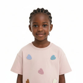 Pale Pink Heart Patch Embellished T Shirt