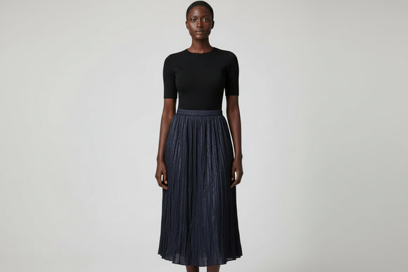 Plisse Textured Skirt Navy Blue