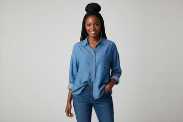 Extended Shoulder Pocket Detailed Button Down Tencel Shirt Light Wash