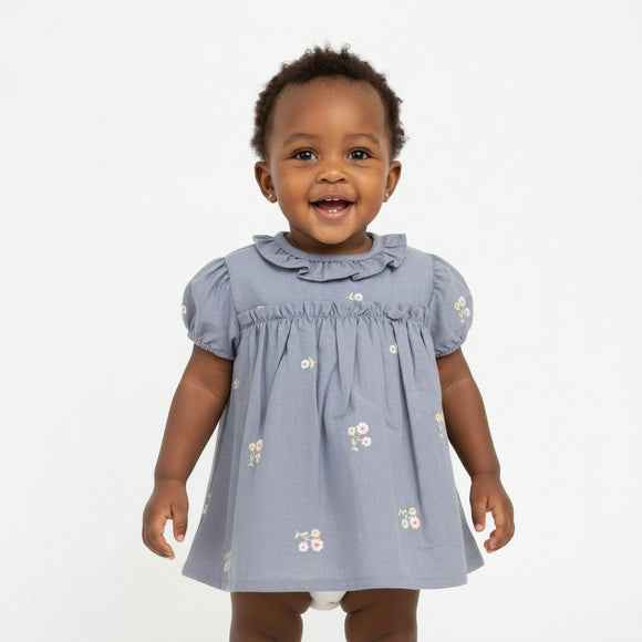 Denim Blouse With All Over Embroidery