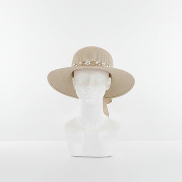 Beige Color Floral Embellished Hat