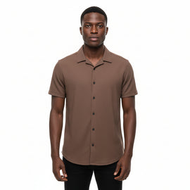 Mens Jacquard Camp Collar Shirt Brown REDTAG