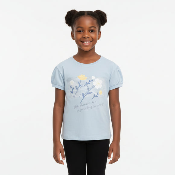 Blue Drop Shoulder Placement Print T Shirt