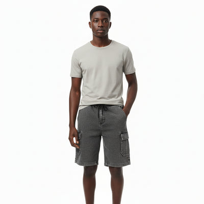 Black Cargo Knit Denim Shorts