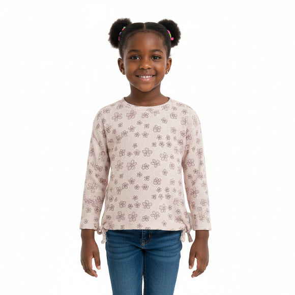 Pale Pink Waffle Allover Print Jersey Top