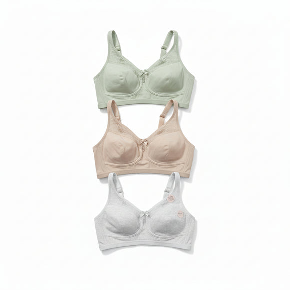 Green Grey Nude 3 Pack Non Padded Bras