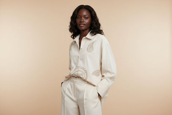 Ivory Embroidered Over Sized Shirt Ivory Uk8