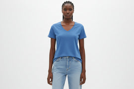 Blue  Short Sleeve V Neck T Shirt